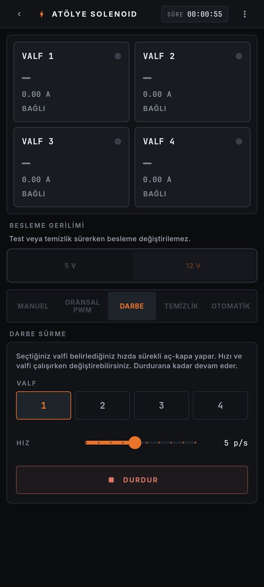 Uygulama: darbe modu — tek valf darbeleniyor